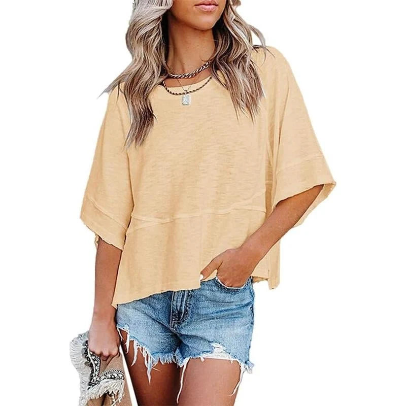 Women's Summer Casual Crewneck Batwing Half Sleeve T-Shirts