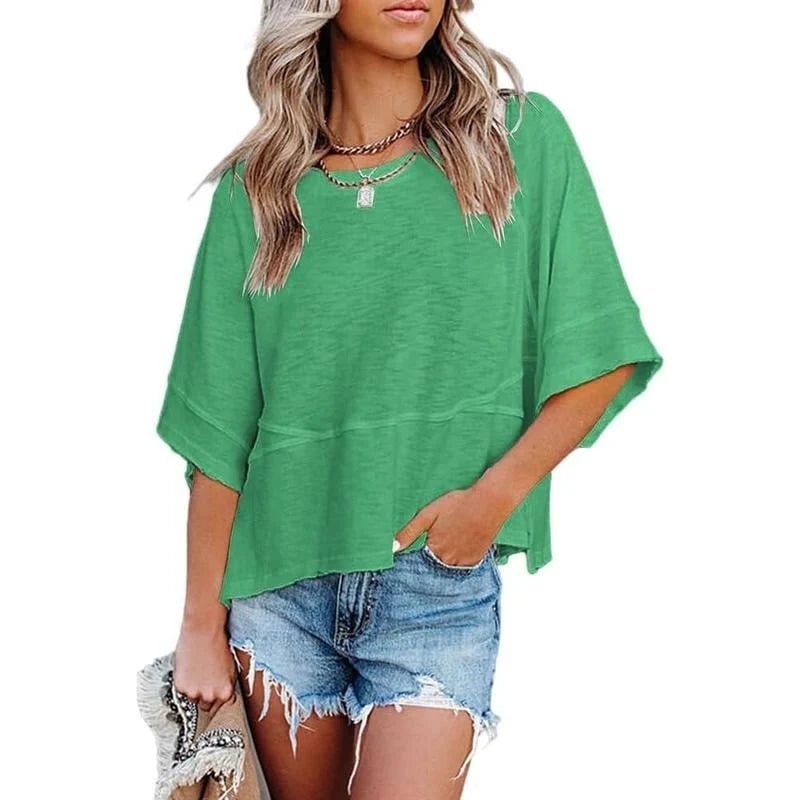 Women's Summer Casual Crewneck Batwing Half Sleeve T-Shirts