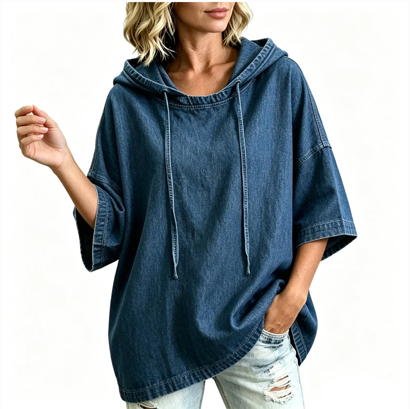 Women's Casual Loose Denim Hoodie
