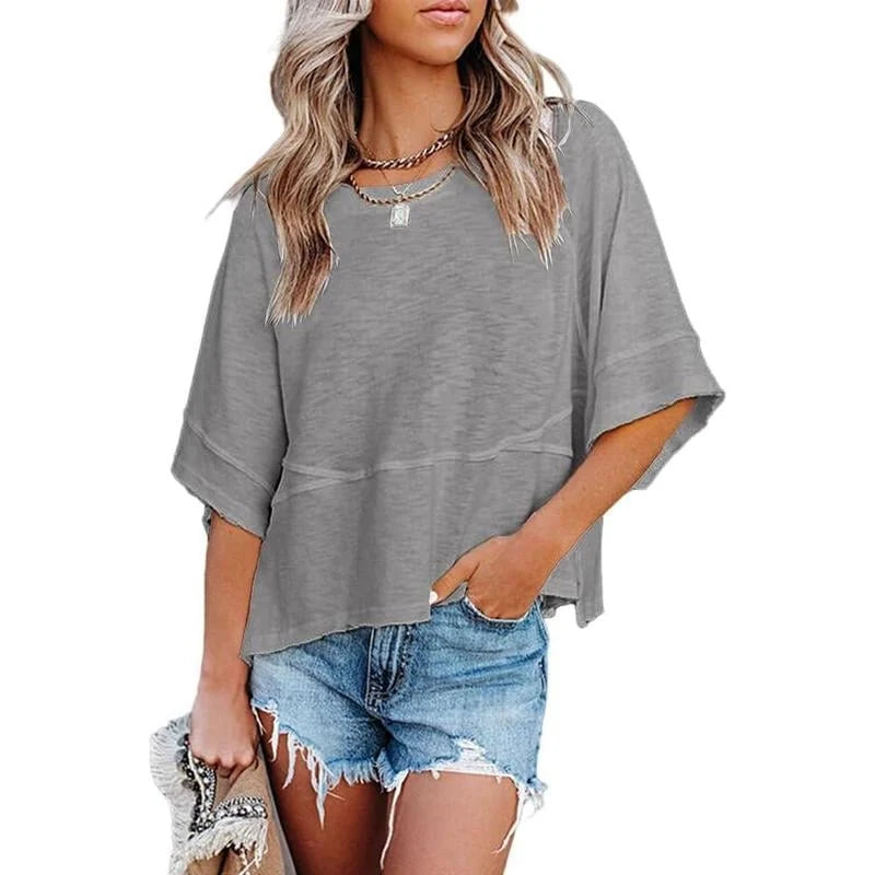 Women's Summer Casual Crewneck Batwing Half Sleeve T-Shirts