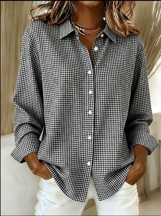 Women's Casual Gingham Long Sleeve Button Down Shirt