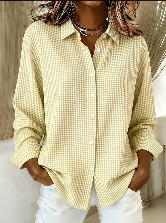 Women's Casual Gingham Long Sleeve Button Down Shirt