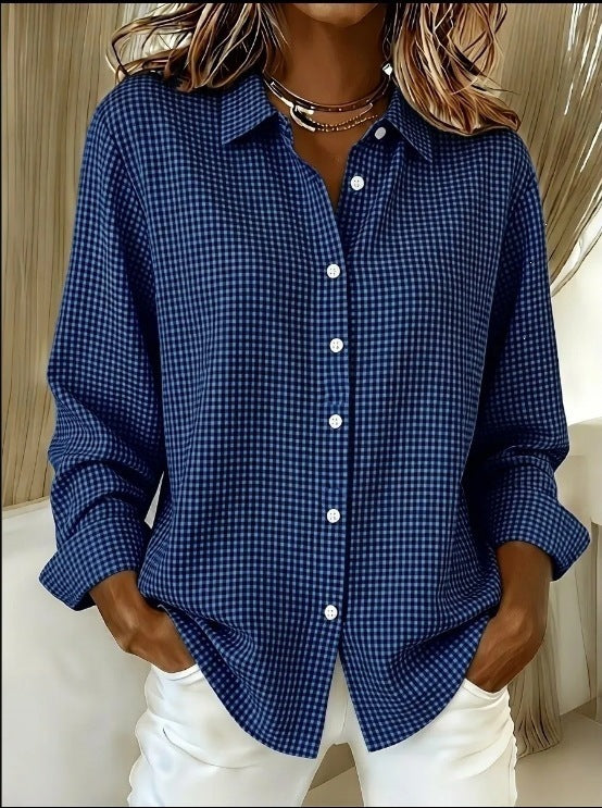 Women's Casual Gingham Long Sleeve Button Down Shirt