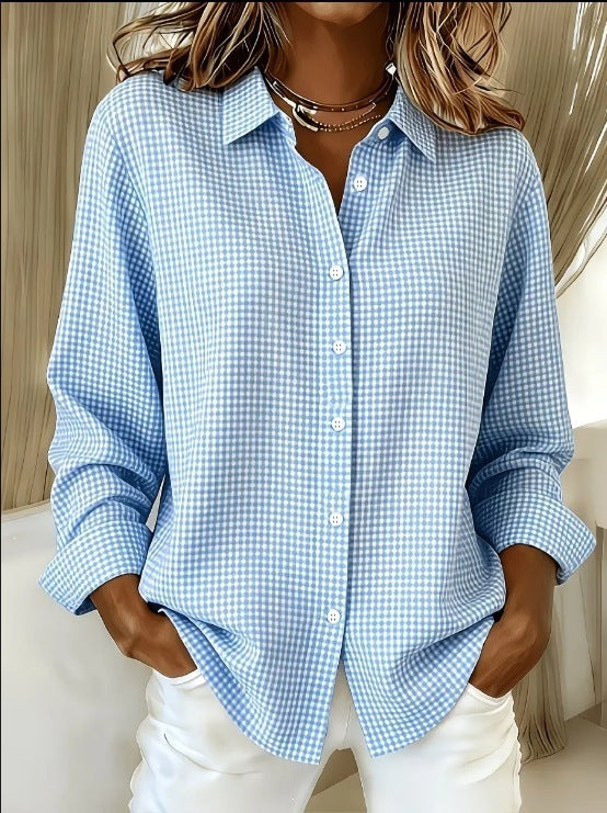 Women's Casual Gingham Long Sleeve Button Down Shirt