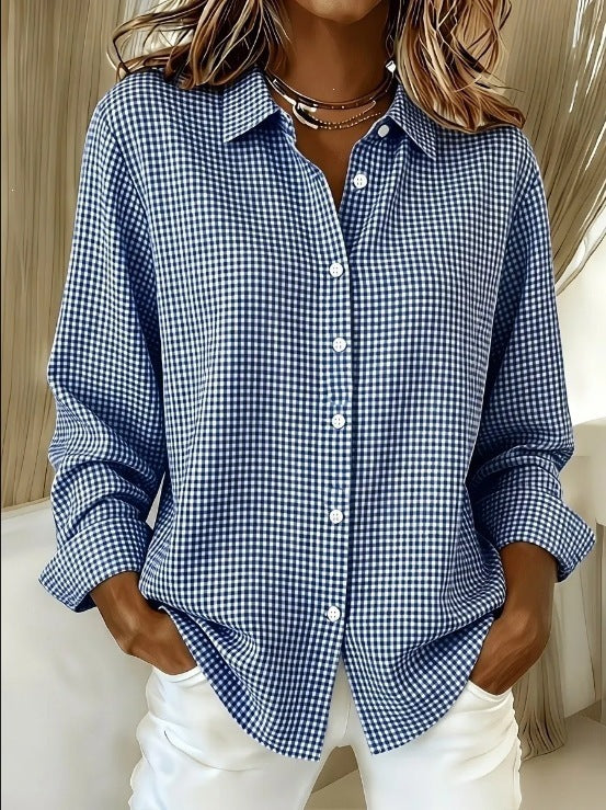 Women's Casual Gingham Long Sleeve Button Down Shirt