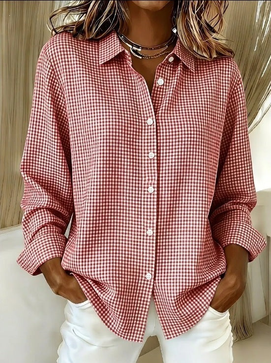 Women's Casual Gingham Long Sleeve Button Down Shirt