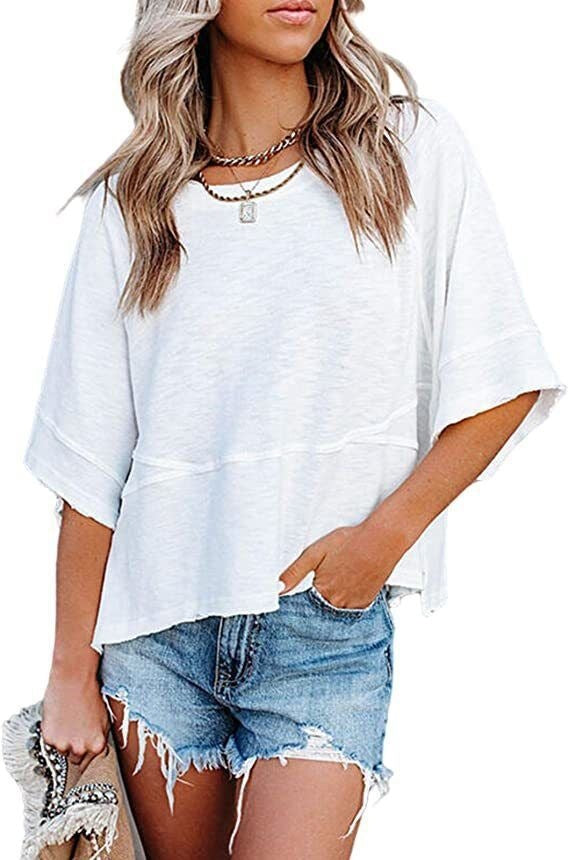 Women's Summer Casual Crewneck Batwing Half Sleeve T-Shirts