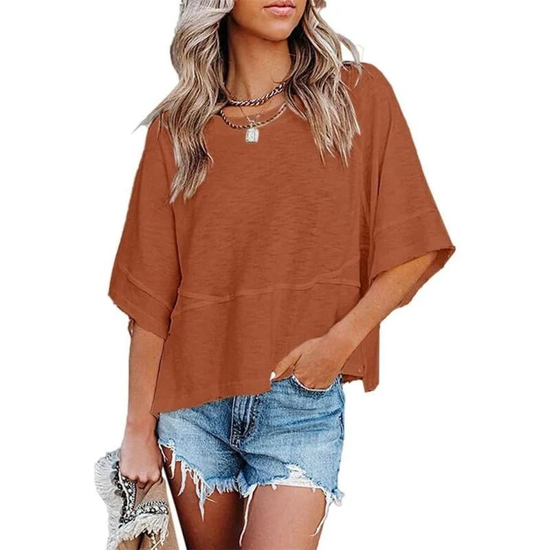 Women's Summer Casual Crewneck Batwing Half Sleeve T-Shirts