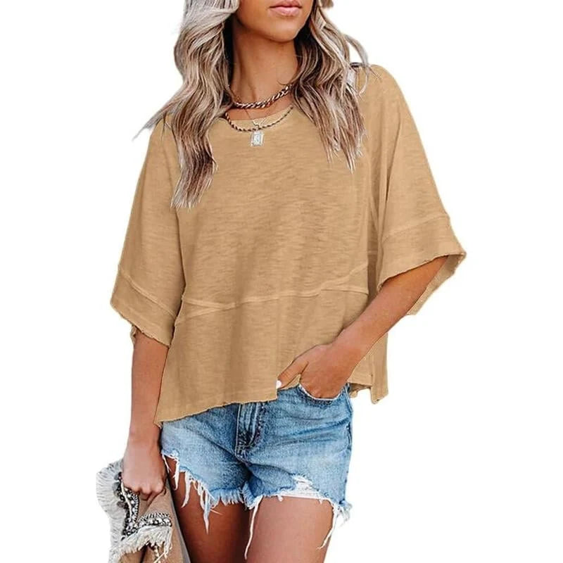 Women's Summer Casual Crewneck Batwing Half Sleeve T-Shirts
